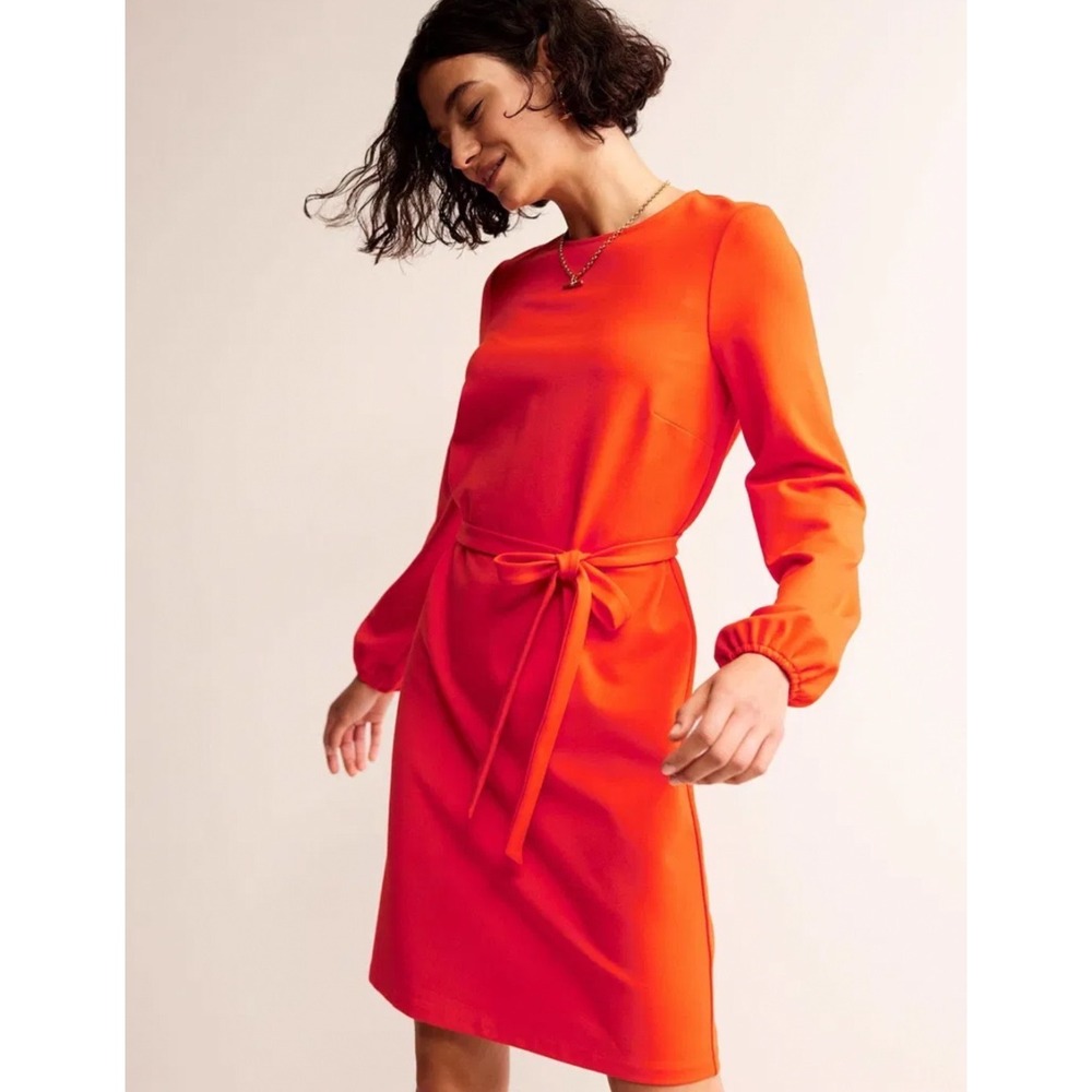 Boden Orange Long Sleeve Tie Waist Dress US 14R Lenzing Ecovero Viscose Blend